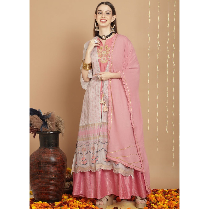 3 Pc Grey Unstitched Silk Suit Set - JD986579068