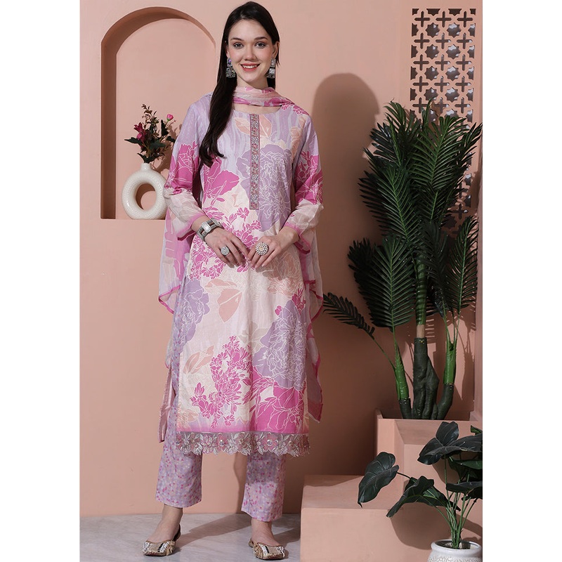 3 Pc Multicolor Unstitched Cotton Suit Set - JD986579054