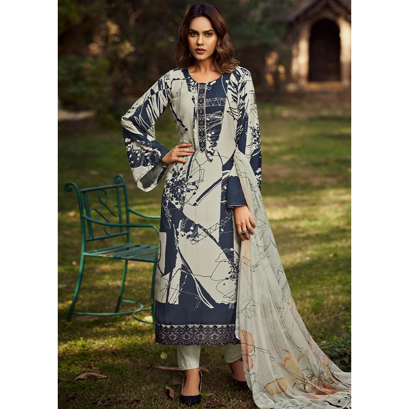 3 Pc Multicolor Unstitched Cotton Suit Set - JD986579058