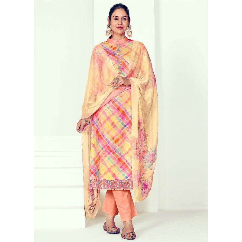 3 Pc Multicolor Unstitched Cotton Suit Set - JD986579059