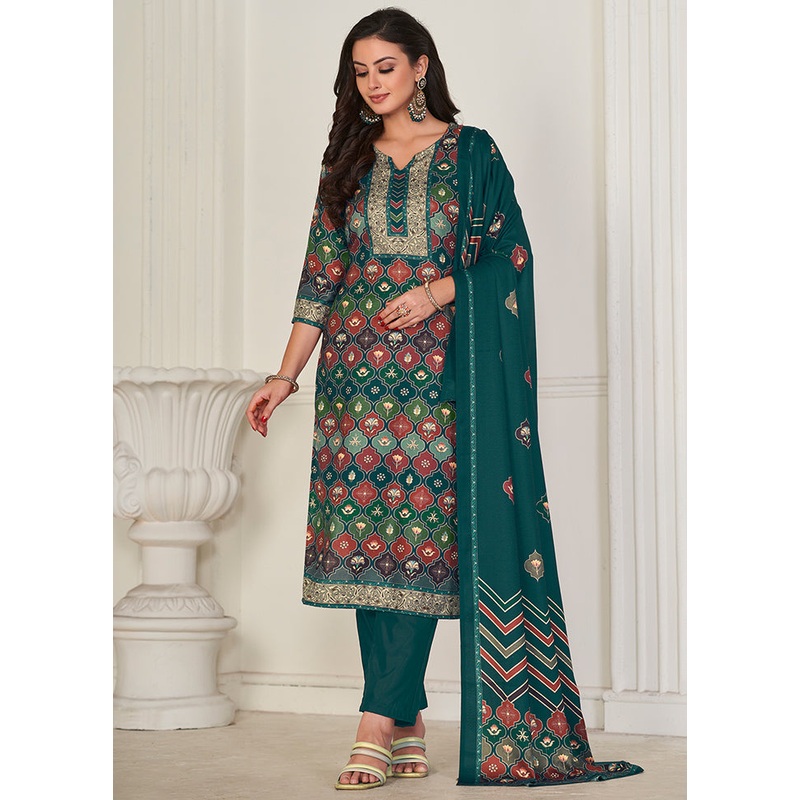 3 Pc Multicolor Unstitched Pashmina Suit Set - JD986579048