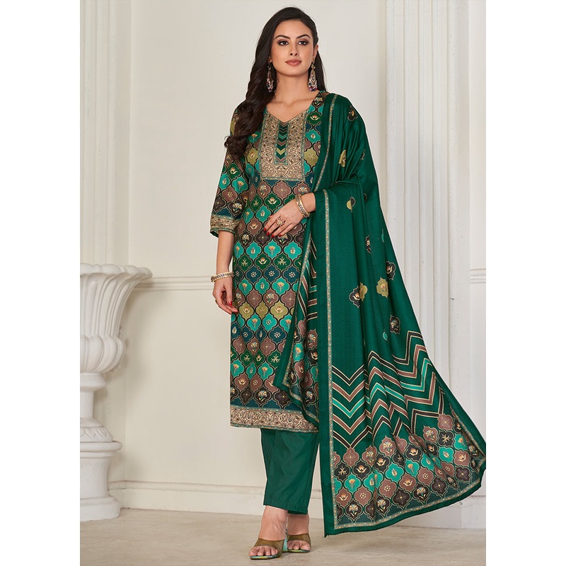 3 Pc Multicolor Unstitched Pashmina Suit Set - JD986579050