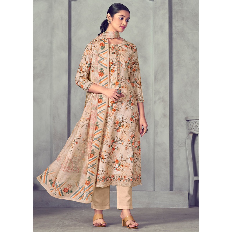 3 Pc Peach Unstitched Pure Cotton Suit Set - JD986579043