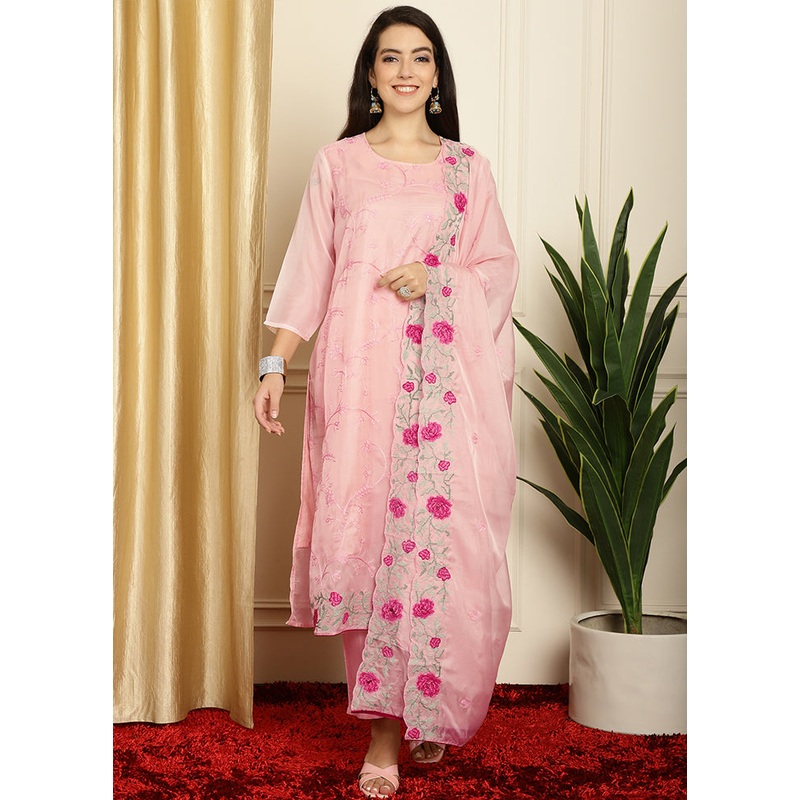 3 Pc Peach Unstitched Pure Santoon Suit Set - JD986579042