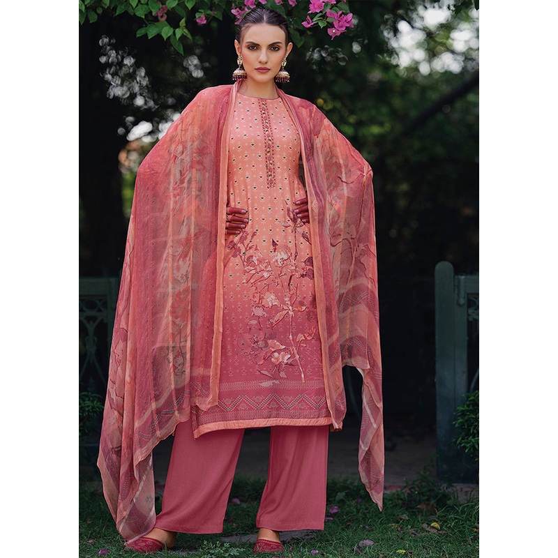 3 Pc Peach Unstitched Rayon Suit Set - JD986579040