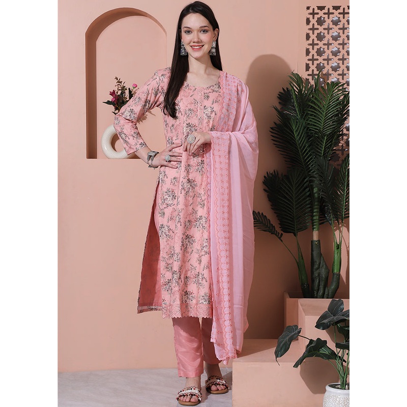 3 Pc Pink Unstitched Cotton Suit Set - JD986579034