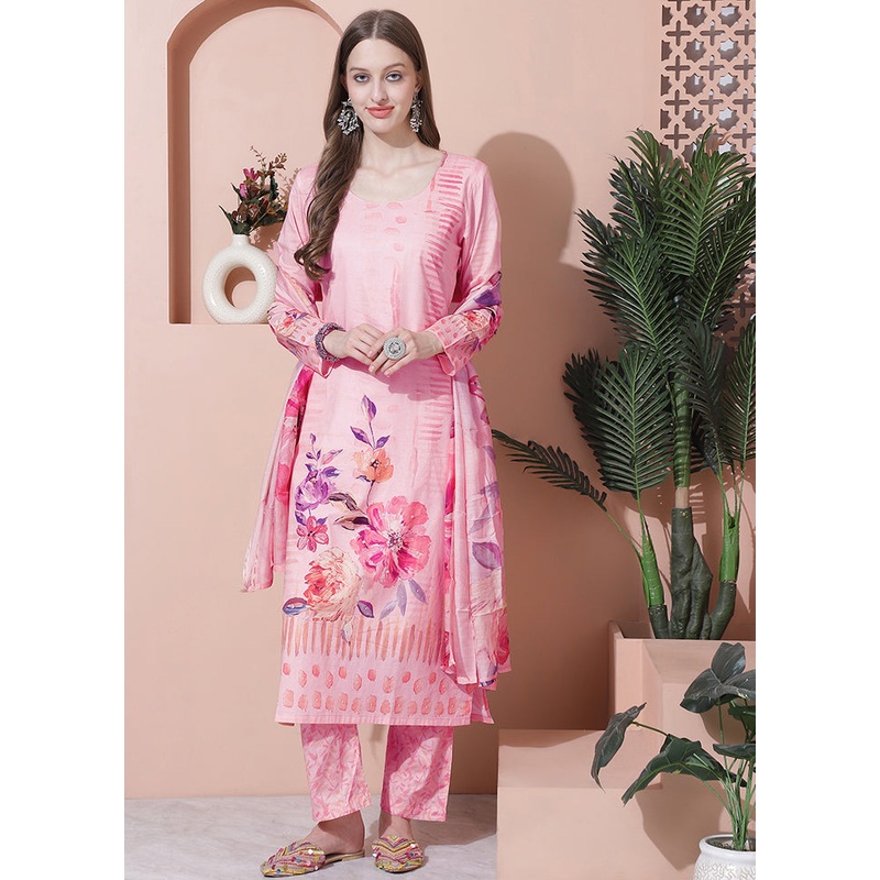 3 Pc Pink Unstitched Cotton Suit Set - JD986579035