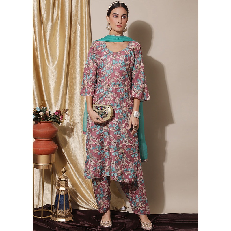 3 Pc Pink Unstitched Muslin Suit Set - JD986579031