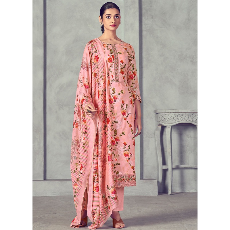 3 Pc Pink Unstitched Pure Cotton Suit Set - JD986579027