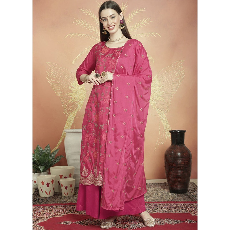 3 Pc Pink Unstitched Pure Santoon Suit Set - JD986579024