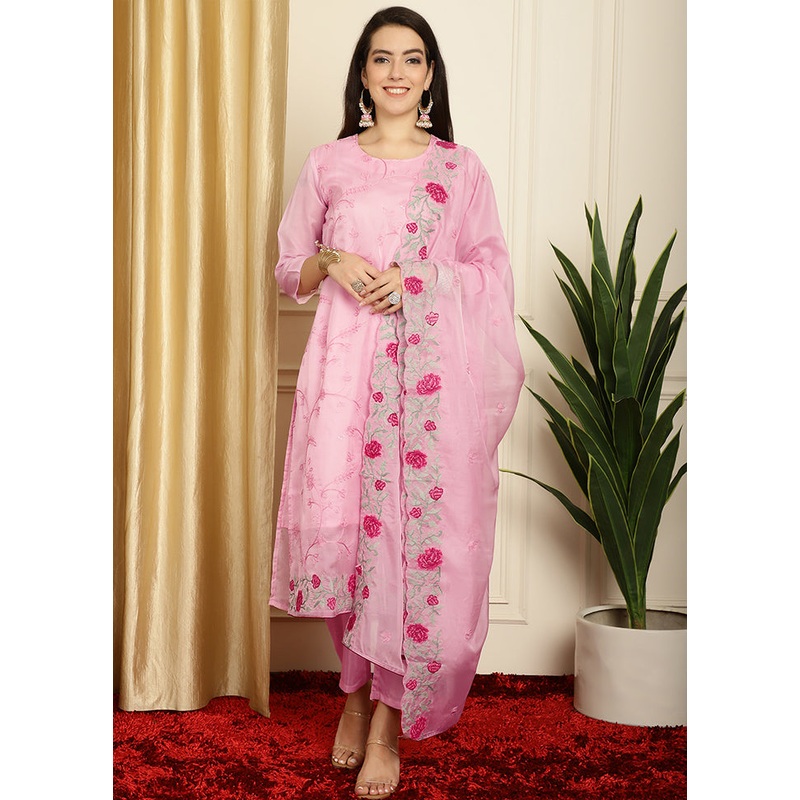 3 Pc Pink Unstitched Pure Santoon Suit Set - JD986579025