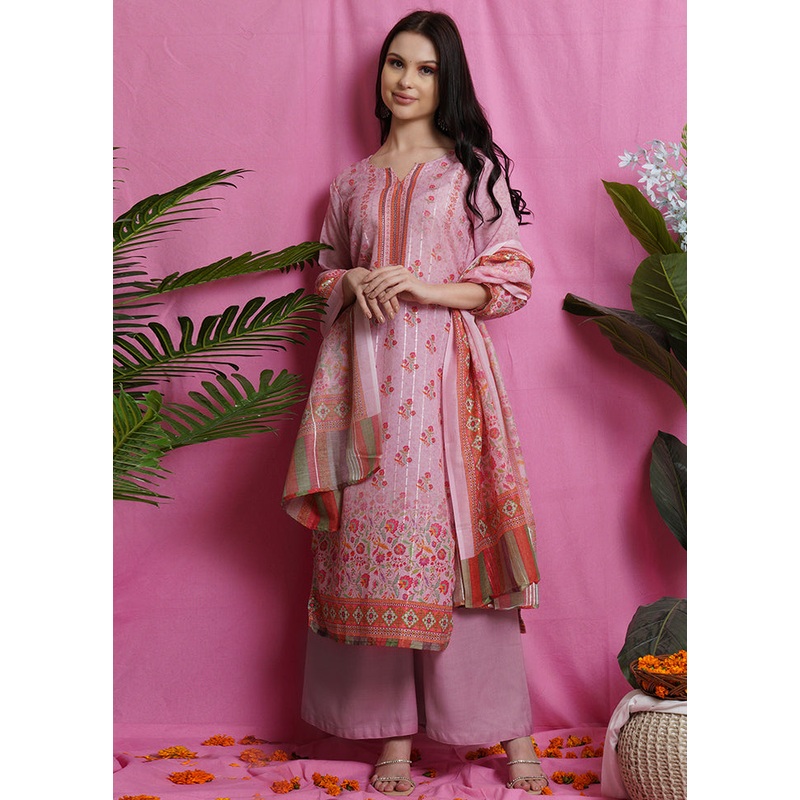 3 Pc Pink Unstitched Santoon Suit Set - JD986579020