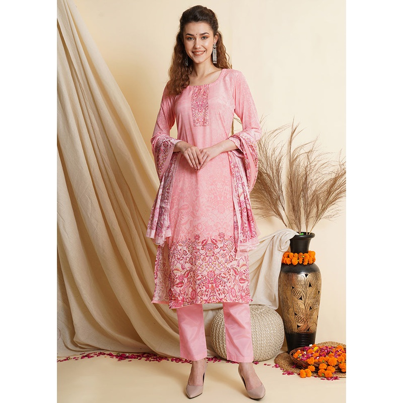 3 Pc Pink Unstitched Silk Suit Set - JD986579018