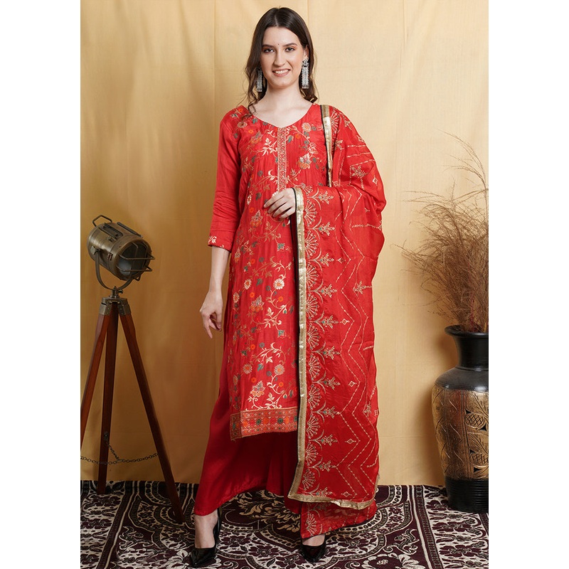 3 Pc Red Unstitched Santoon Suit Set - JD986579013
