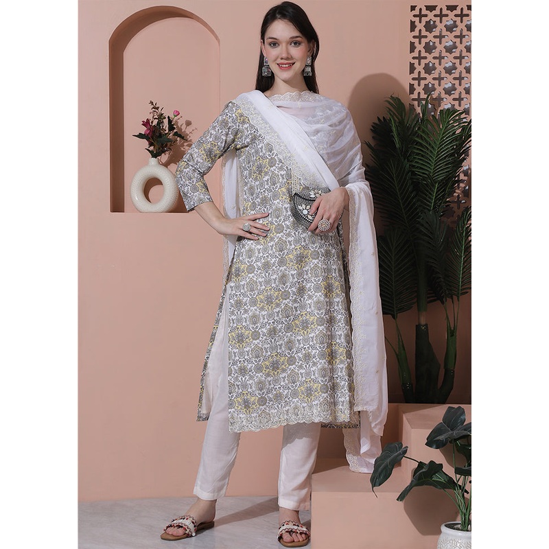 3 Pc White Unstitched Cotton Suit Set - JD986579011