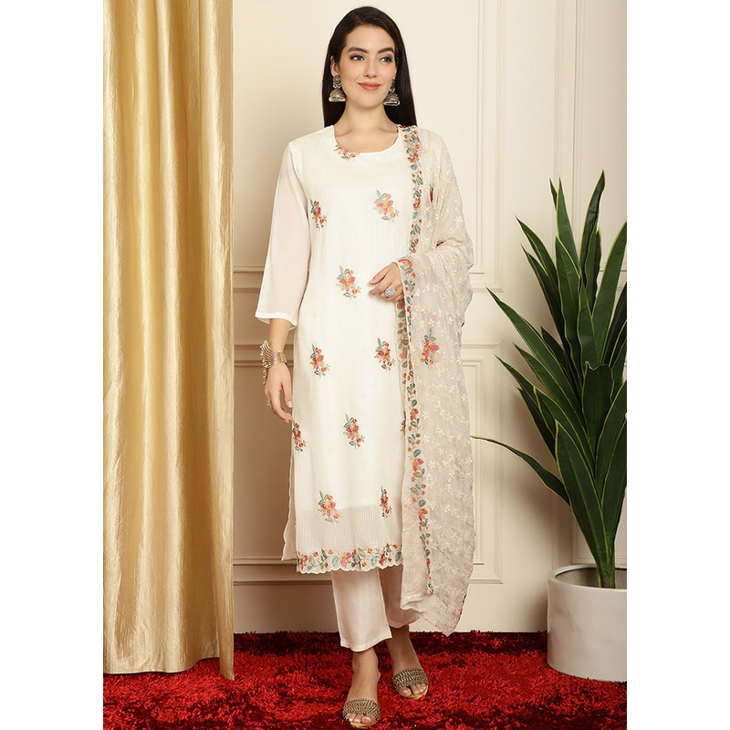 3 Pc White Unstitched Pure Santoon Suit Set - JD986579010