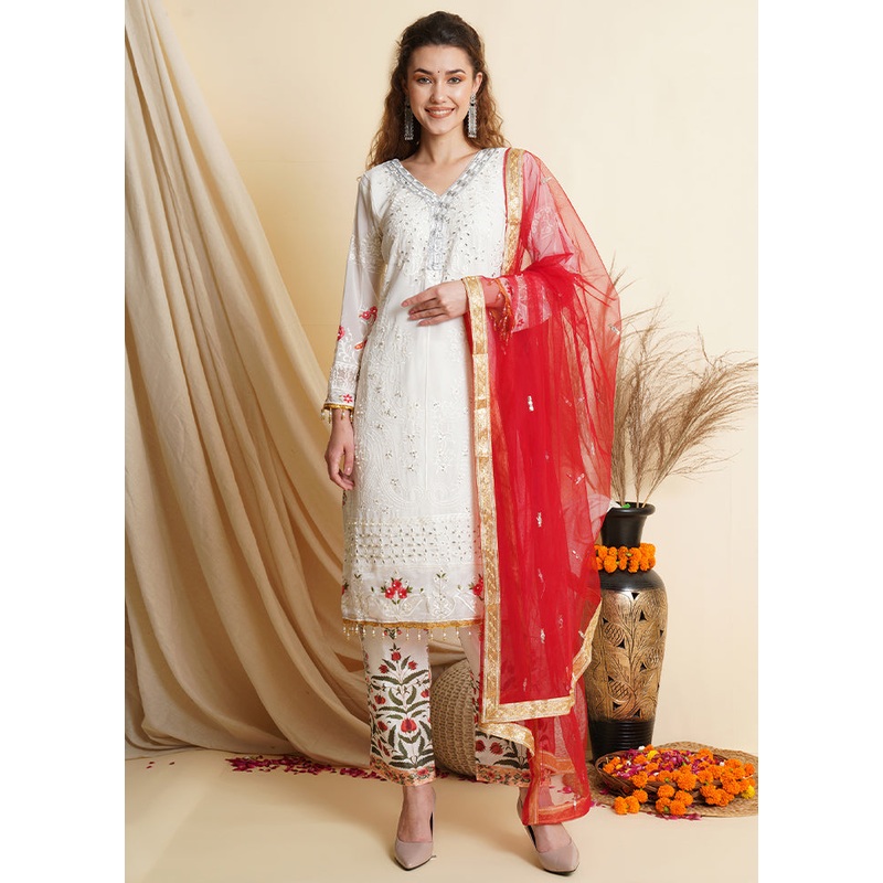 3 Pc White Unstitched Santoon Suit Set - JD986579008