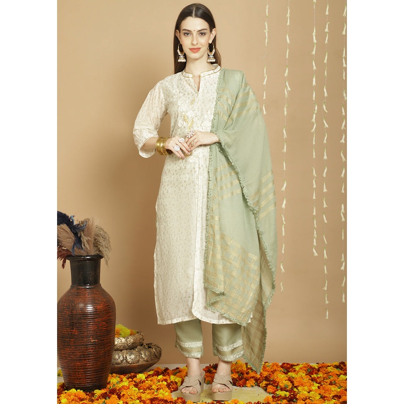 3 Pc White Unstitched Silk Suit Set - JD986579007