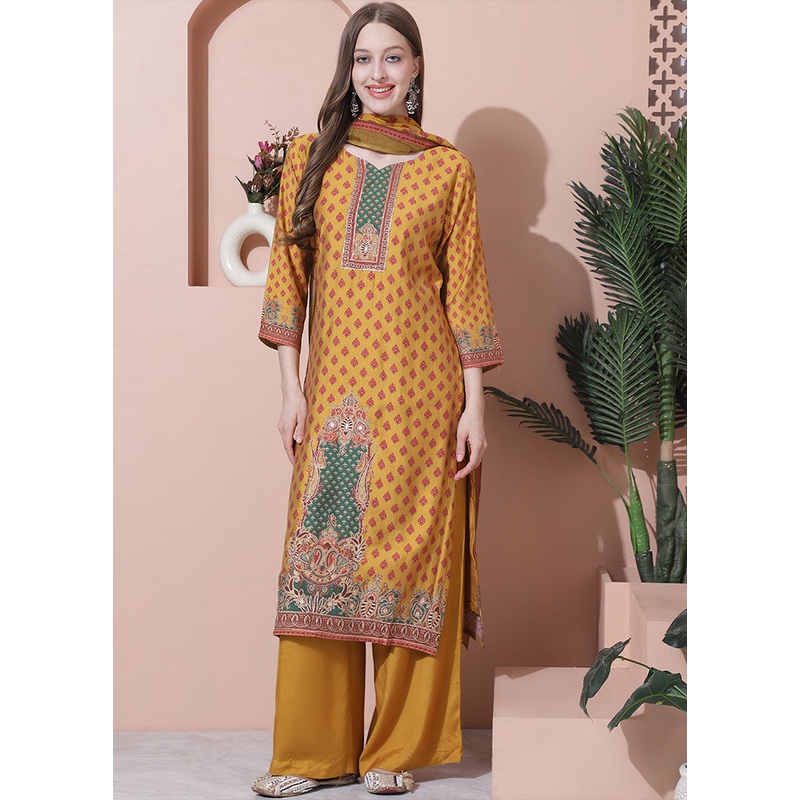 3 Pc Yellow Unstitched Muslin Suit Set - JD986579000
