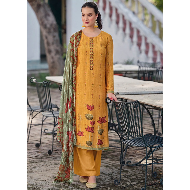 3 Pc Yellow Unstitched Rayon Suit Set - JD986578995