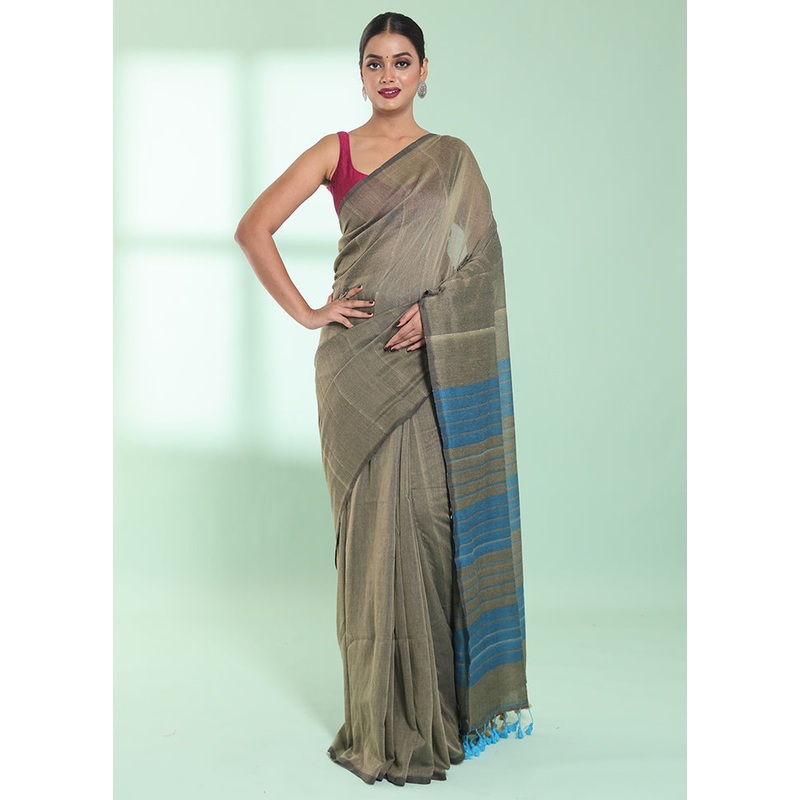 Beige Cotton Saree With Blouse Piece - JD986578968