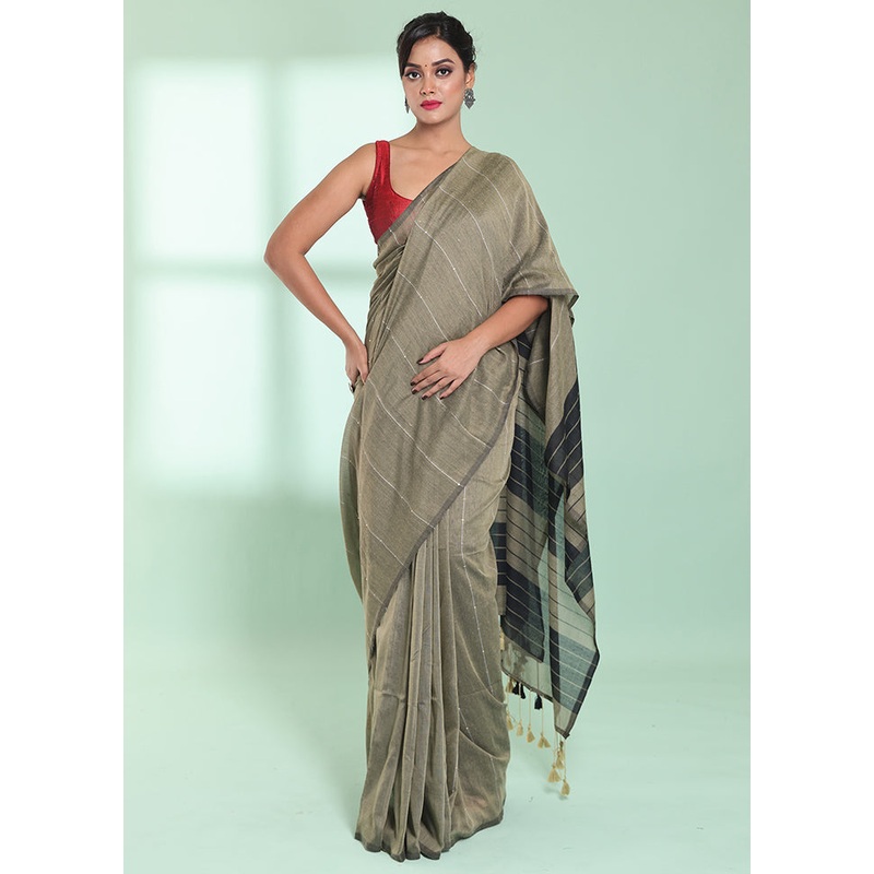 Beige Cotton Saree With Blouse Piece - JD986578969
