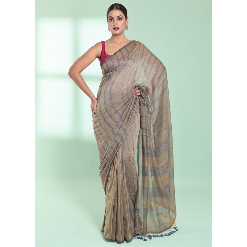 Beige Cotton Saree With Blouse Piece - JD986578971
