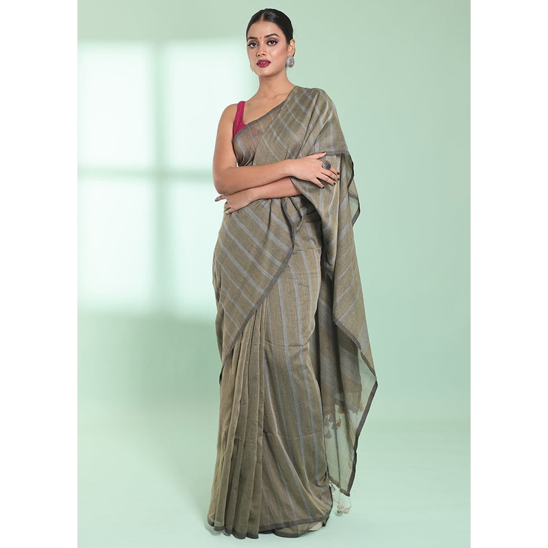 Beige Cotton Saree With Blouse Piece - JD986578972