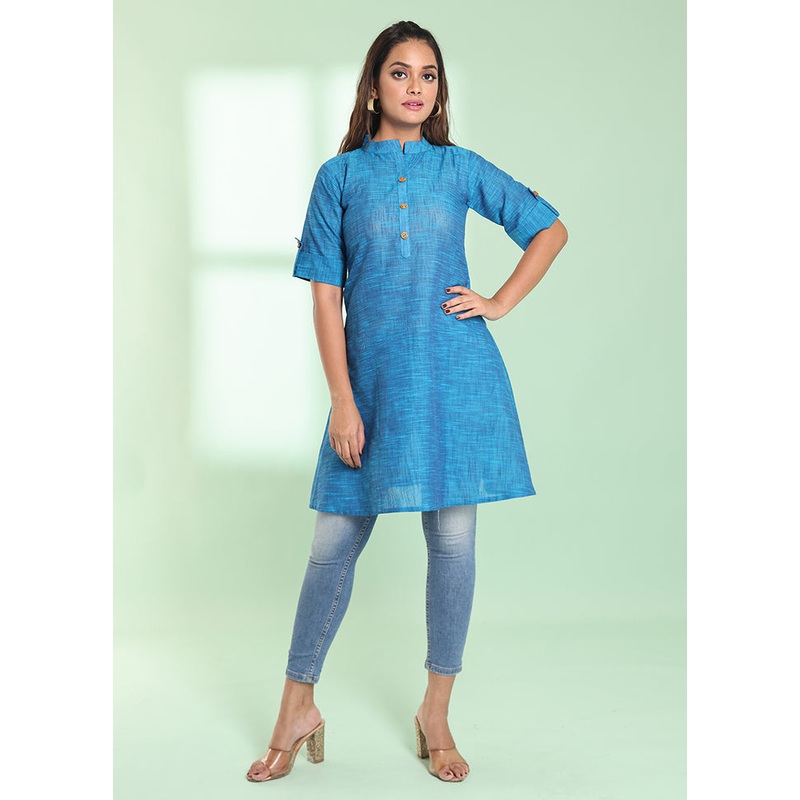 Blue Readymade Cotton Kurti - JD986578984