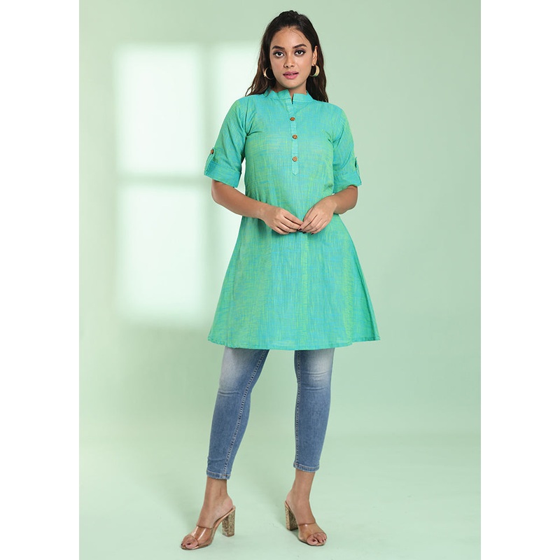 Green Readymade Cotton Kurti - JD986578982