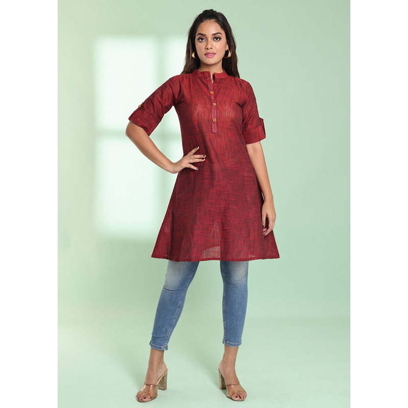 Maroon Readymade Cotton Kurti - JD986578981