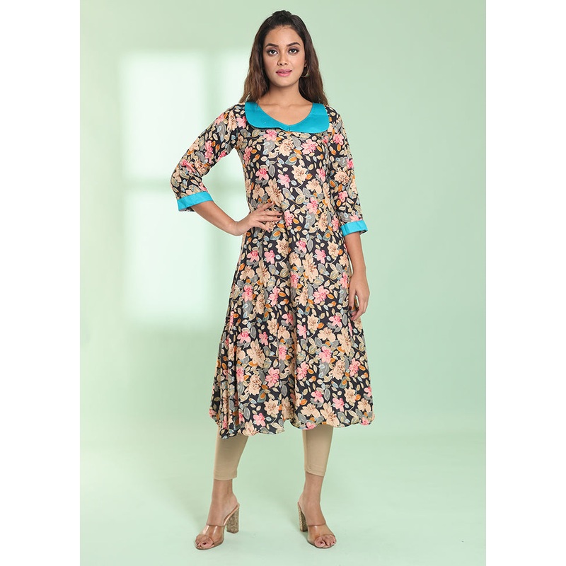 Navy Blue Readymade Rayon Kurti - JD986578980