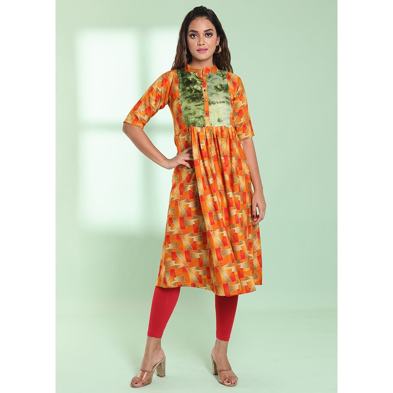 Orange Readymade Rayon Kurti - JD986578979