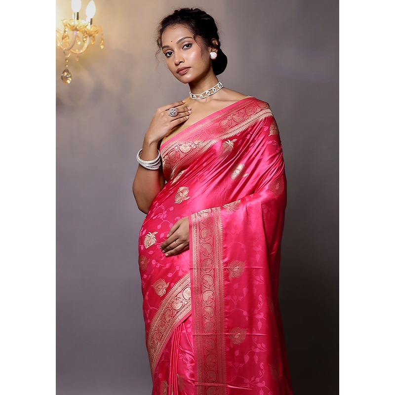 Pink Dupion Silk Saree With Blouse Piece - JD986579119