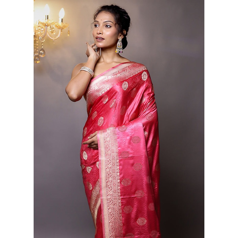 Pink Dupion Silk Saree With Blouse Piece - JD986579120
