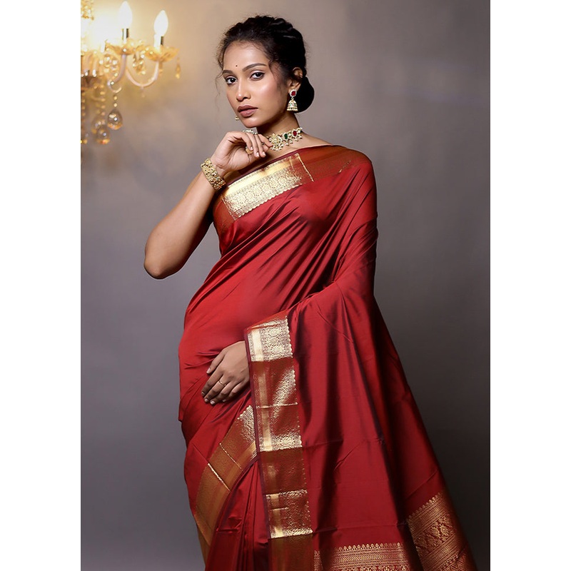 Red Kanjivaram Silk Saree With Blouse Piece - JD986579113