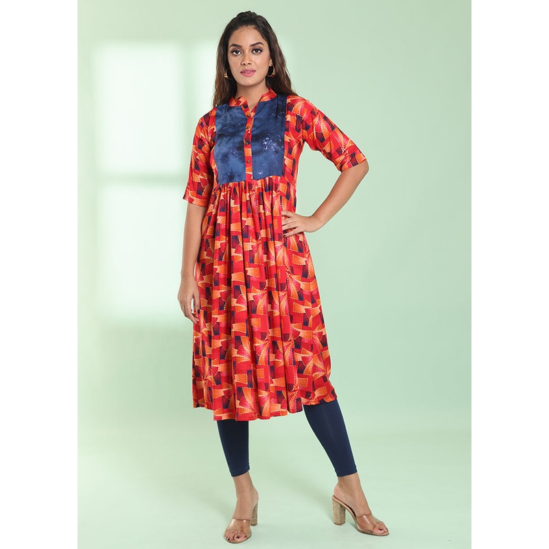 Red Readymade Rayon Kurti - JD986578976
