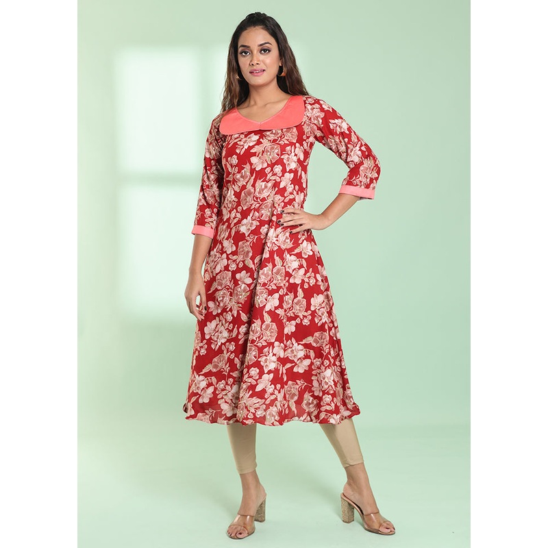 Red Readymade Rayon Kurti - JD986578977
