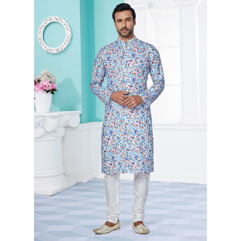 2 Pc Blue Cotton Kurta And Pajama Set - JD986578756
