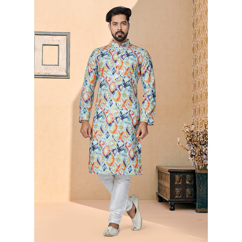 2 Pc Blue Cotton Kurta And Pajama Set - JD986578757