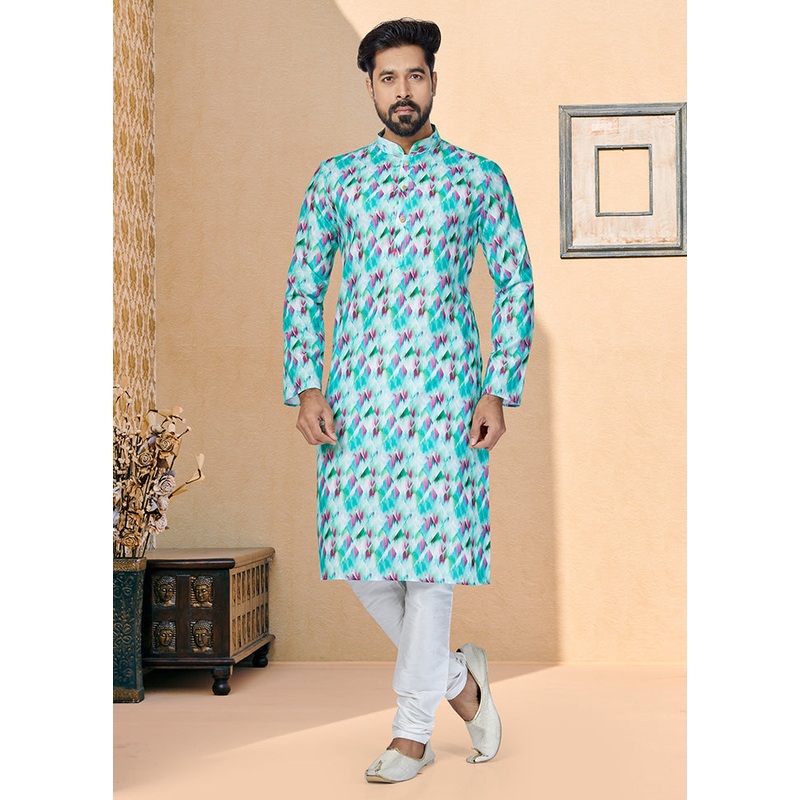 2 Pc Blue Cotton Kurta And Pajama Set - JD986578759