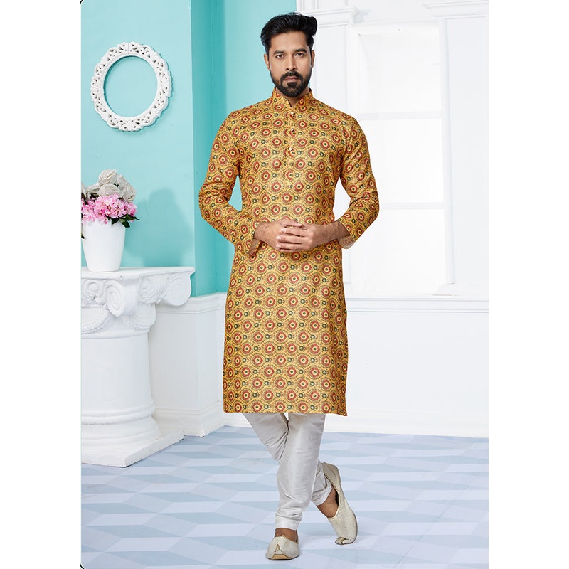 2 Pc Cream Dupion Silk Kurta And Pajama Set - JD986578740