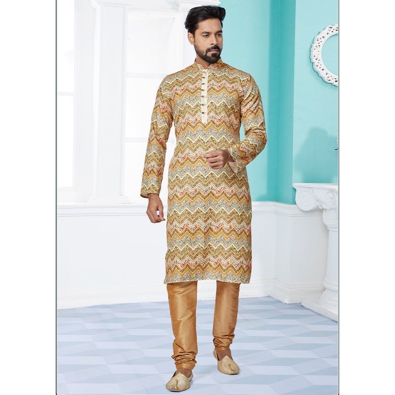 2 Pc Cream Dupion Silk Kurta And Pajama Set - JD986578741