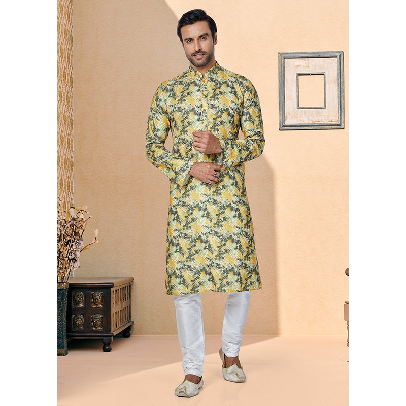 2 Pc Green Cotton Kurta And Pajama Set - JD986578738