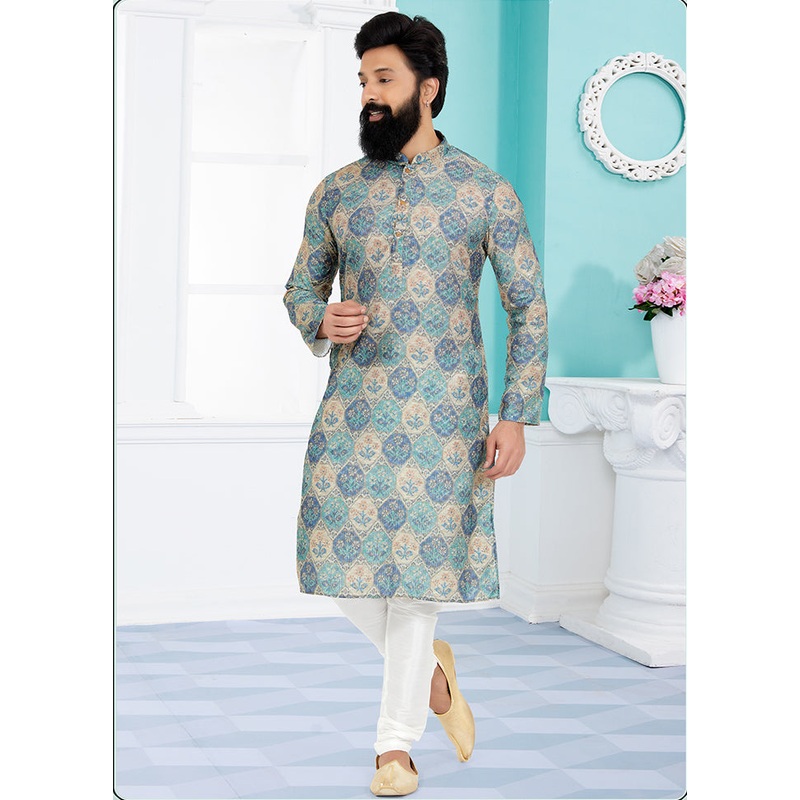 2 Pc Green Dupion Silk Kurta And Pajama Set - JD986578733