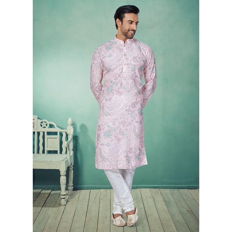 2 Pc Purple Dupion Silk Kurta And Pajama Set - JD986578728