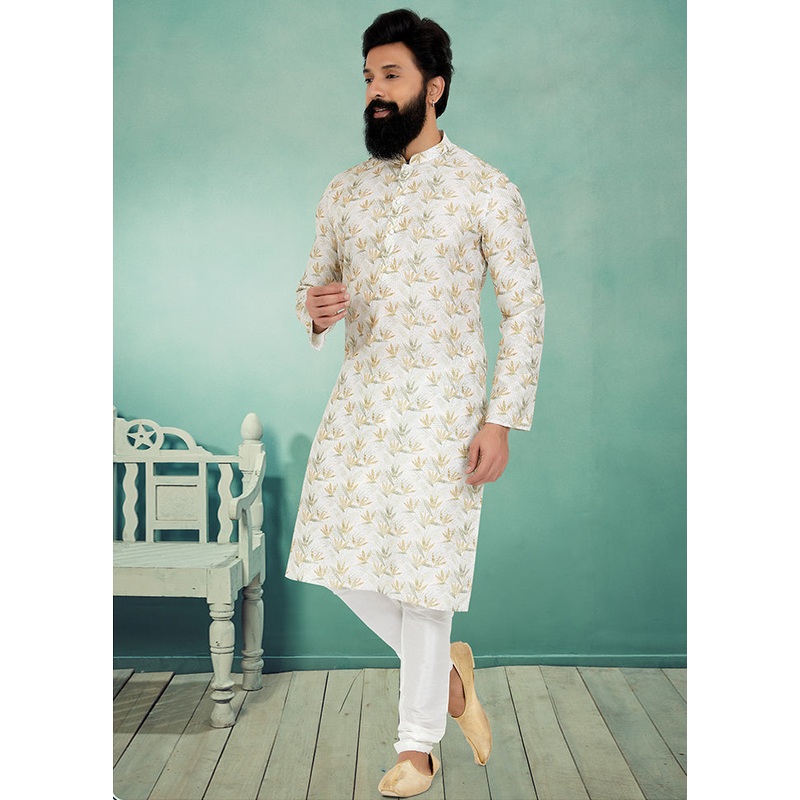 2 Pc White Dupion Silk Kurta And Pajama Set - JD986578720