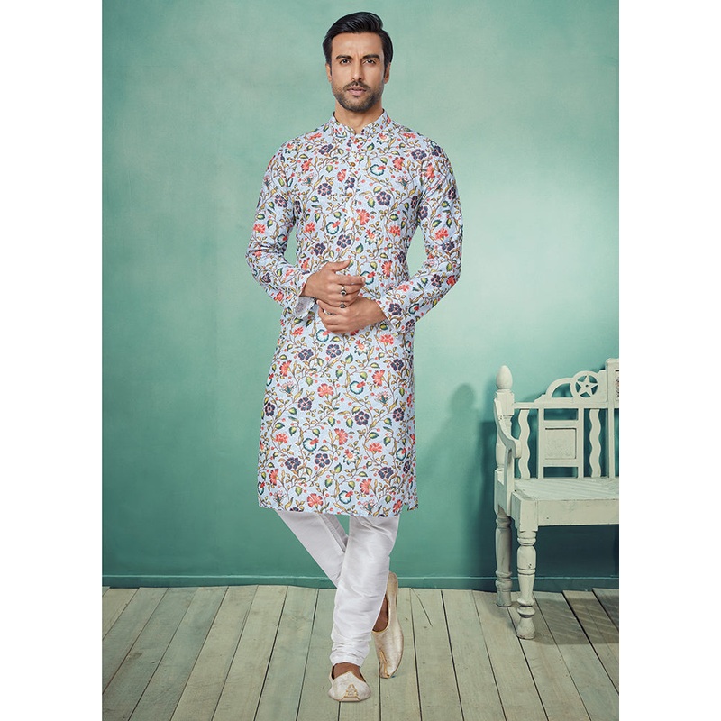 2 Pc White Dupion Silk Kurta And Pajama Set - JD986578722