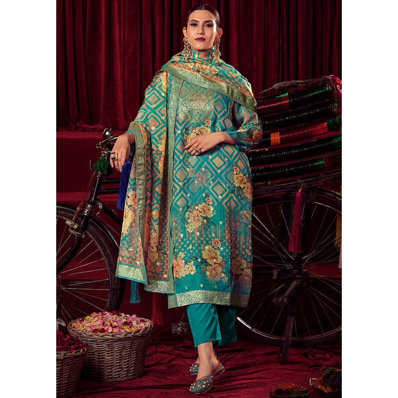 3 Pc Blue Unstitched Muslin Suit Set - JD986578853