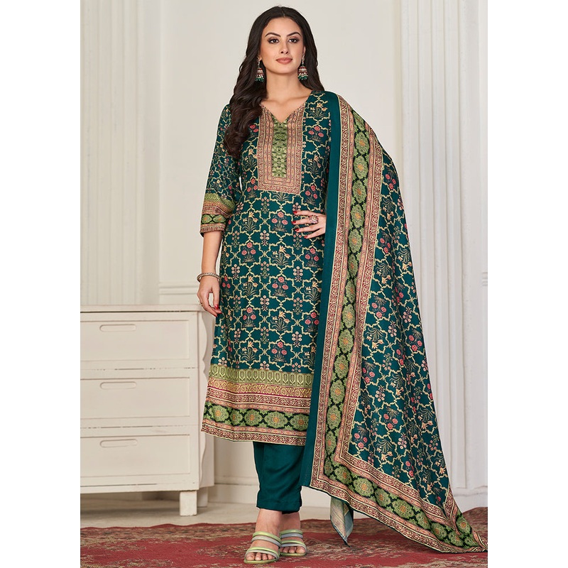 3 Pc Blue Unstitched Pashmina Suit Set - JD986578852